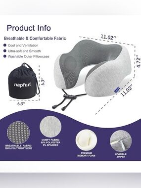 Gray Memory Foam Travel Neck Pillow with Breathable Cover